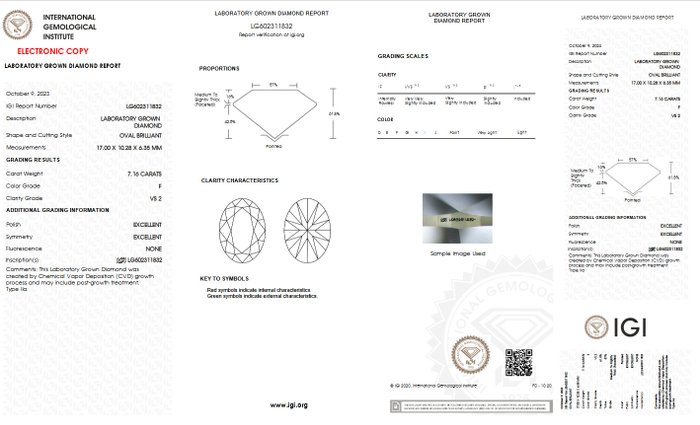 Forlovelsesring - 18 kraat Hvidguld -  7.16ct. tw. Diamant (Laboratoriedyrket) - F VS2 IGI