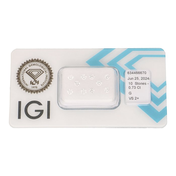 Ingen mindstepris - 10 pcs Diamant  (Natur)  - 073 ct - Rund - G - VS2 - International Gemological Institute (IGI)