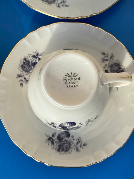 Richard Ginori - Kaffesæt til 12 (27) - decoro antico florealile blu - oro zecchino 24k - Porcelæn