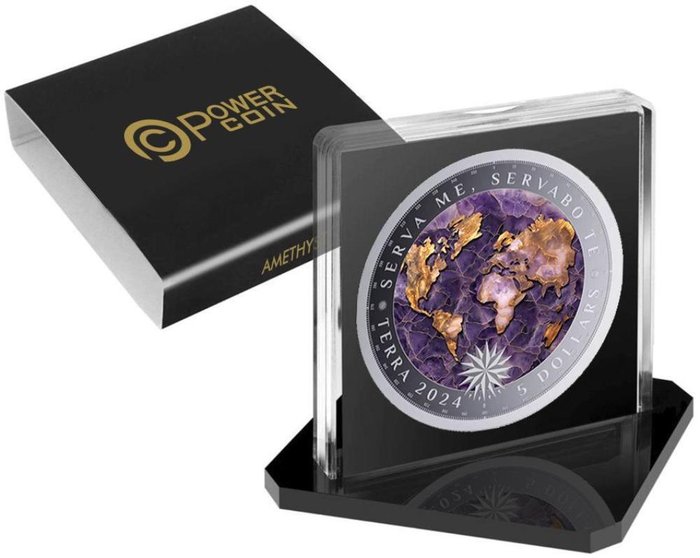 Tokelau. 5 Dollars 2024 "Amethyst Precious Earth - Terra", 1 Oz (.999)  (Ingen mindstepris)