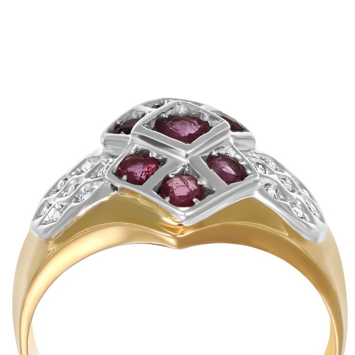 Ring - 18 kraat Gulguld Hvidguld -  080ct tw Rubin - Diamant