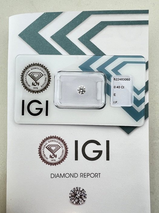 1 pcs Diamant  (Natur)  - 0.40 ct - Rund - E - IF - International Gemological Institute (IGI)