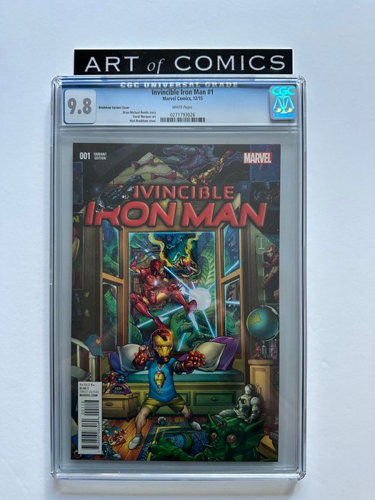 Invincible Iron Man #1 - Rare Bradshaw Young Guns Variant Cover - CGC Graded 9.8 - Extremely High Grade! - White Pages! - 1 Graded comic - Første udgave - 2015