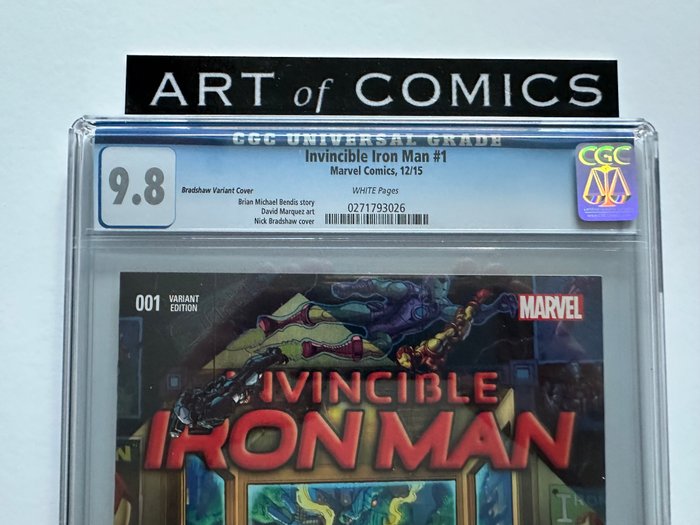 Invincible Iron Man #1 - Rare Bradshaw Young Guns Variant Cover - CGC Graded 9.8 - Extremely High Grade! - White Pages! - 1 Graded comic - Første udgave - 2015