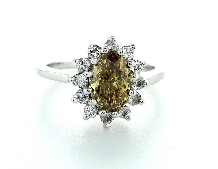 Ring - 14 karat Hvidguld -  1.66ct. tw. Diamant (Naturfarvet) - Diamant