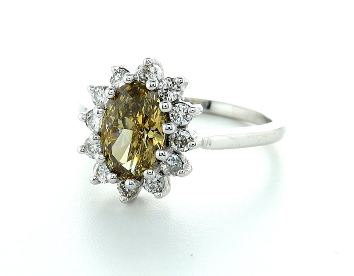 Ring - 14 karat Hvidguld -  1.66ct. tw. Diamant (Naturfarvet) - Diamant