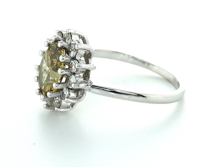 Ring - 14 karat Hvidguld -  1.66ct. tw. Diamant (Naturfarvet) - Diamant