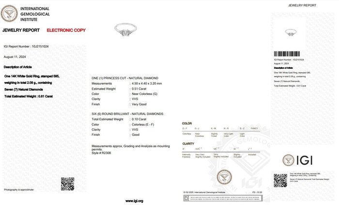 Ingen mindstepris - Ring - 14 karat Hvidguld -  0.61ct. tw. Diamant (Natur) - Diamant