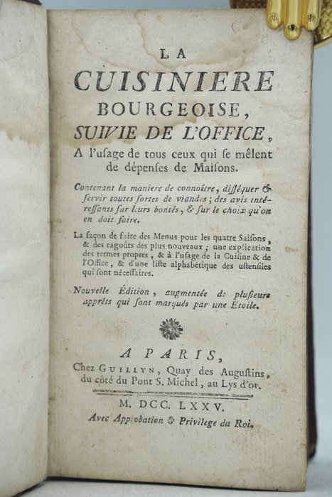 Menon - La Cuisinière bourgeoise suivie de l'office - 1775