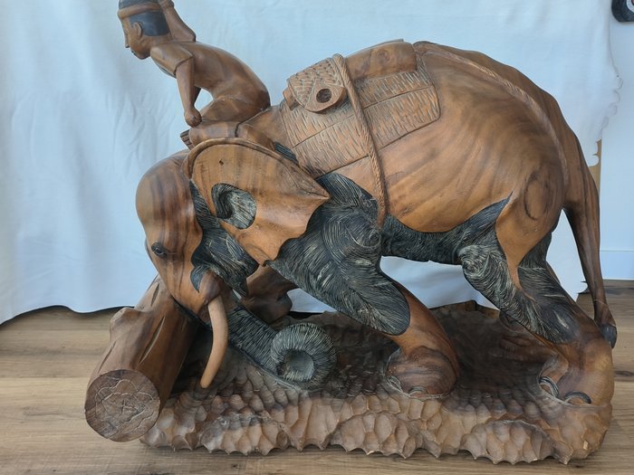 Elefant with Rider - 120 cm, 70 KG - Skulptur - Thailand