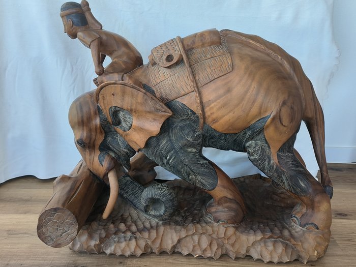 Elefant with Rider - 120 cm, 70 KG - Skulptur - Thailand