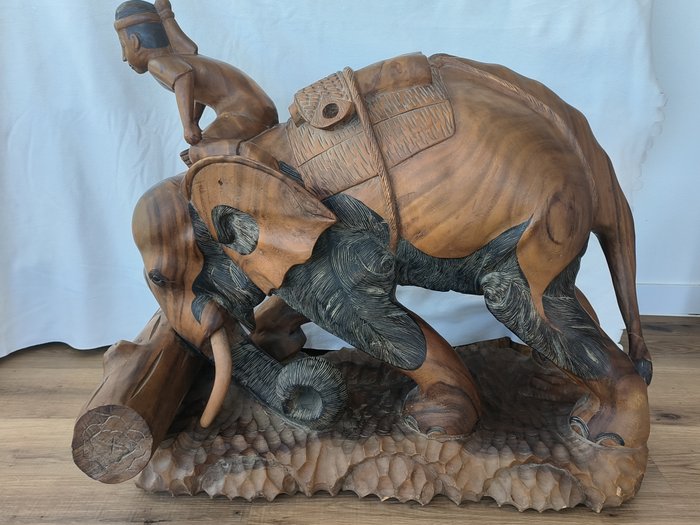 Elefant with Rider - 120 cm, 70 KG - Skulptur - Thailand