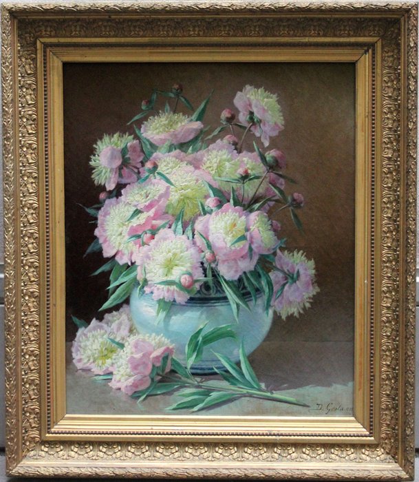 Louis Victor Gesta (1828-1894) - Peonies in a porcelain vase