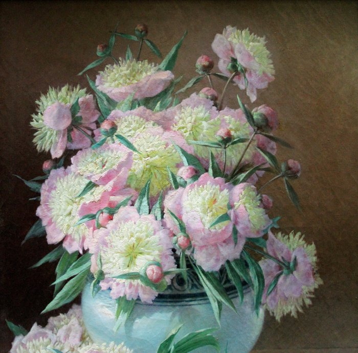 Louis Victor Gesta (1828-1894) - Peonies in a porcelain vase