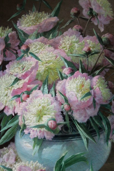 Louis Victor Gesta (1828-1894) - Peonies in a porcelain vase