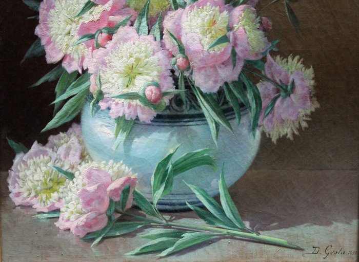 Louis Victor Gesta (1828-1894) - Peonies in a porcelain vase