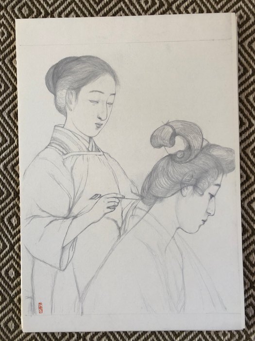 Graphite on Paper Sketch from the series "Collection of Sketches of Beauties" - Goyō Hashiguchi ( 橋口五葉 1880 - 1921) - Japan  (Ingen mindstepris)