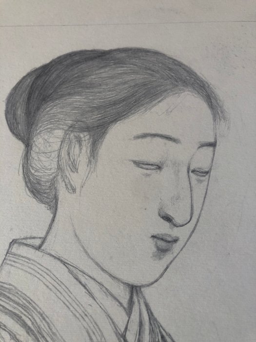 Graphite on Paper Sketch from the series "Collection of Sketches of Beauties" - Goyō Hashiguchi ( 橋口五葉 1880 - 1921) - Japan  (Ingen mindstepris)