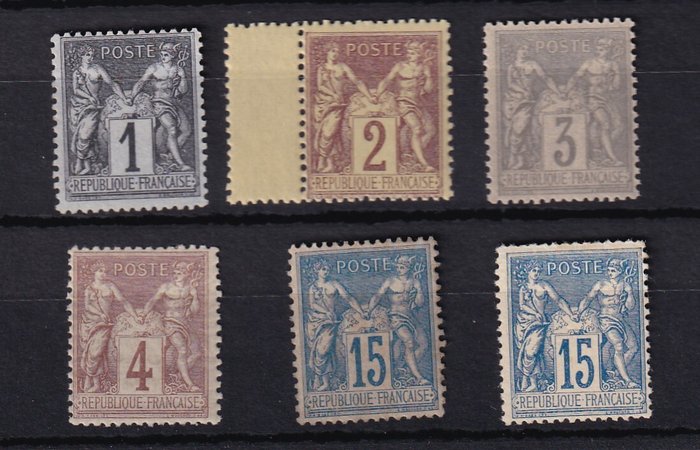 Frankrig 1877/1892 - salvie samling - Yvert n°83, 85, 87, 88, 90 et 101