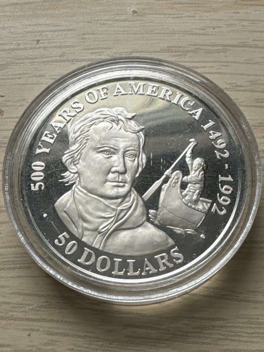 Cook-øerne. 50 Dollars 1991 Series 500 Years of America 1492-1992, 1 Oz Proof  (Ingen mindstepris)