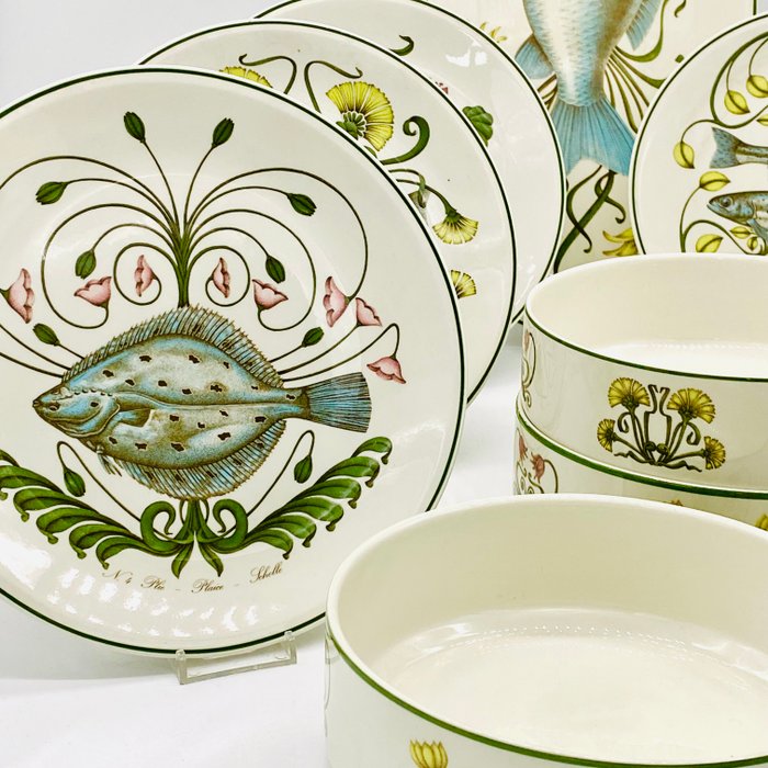 Villeroy  Boch - G. Brownidge - Fiskserveringssæt (11) - Serie Atlantik, forskelligartet Motiv - Porcelæn - Rarität