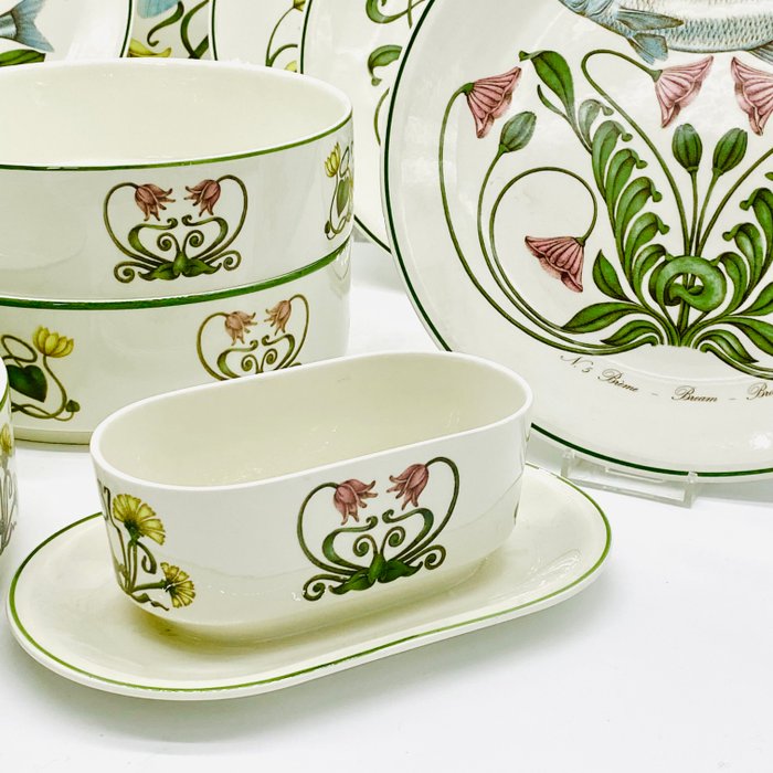 Villeroy  Boch - G. Brownidge - Fiskserveringssæt (11) - Serie Atlantik, forskelligartet Motiv - Porcelæn - Rarität