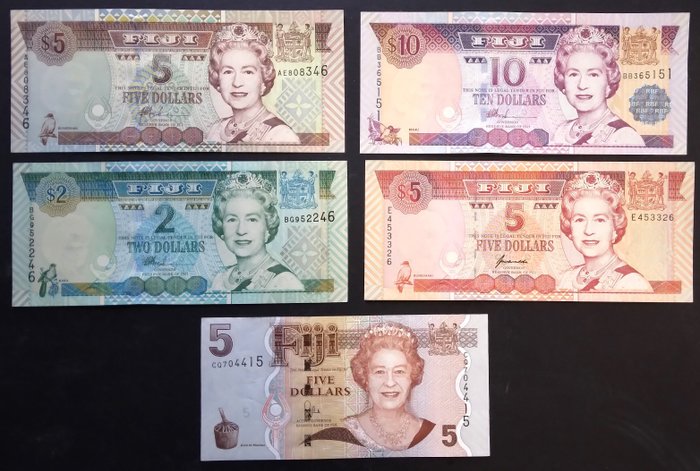 Fiji. - 5 banknotes - various dates  (Ingen mindstepris)