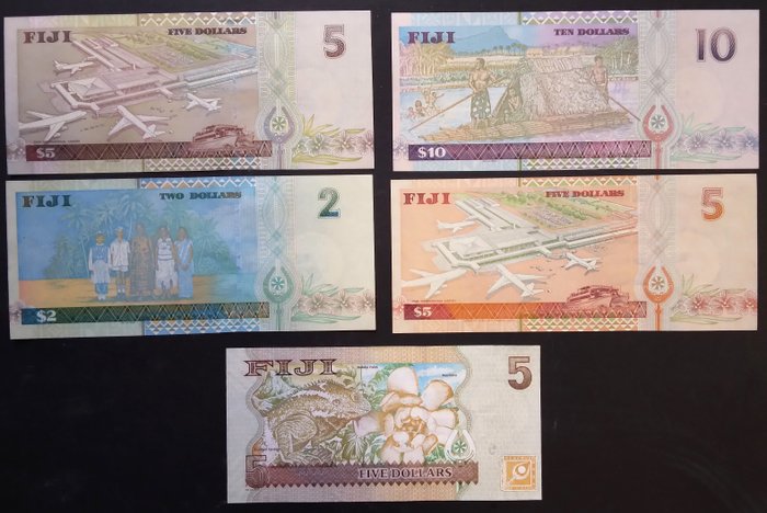 Fiji. - 5 banknotes - various dates  (Ingen mindstepris)