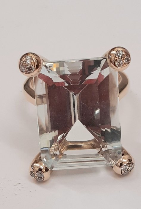 Cocktailring - 9 kt. Rosaguld -  17.18ct. tw. Akvamarin - Diamant