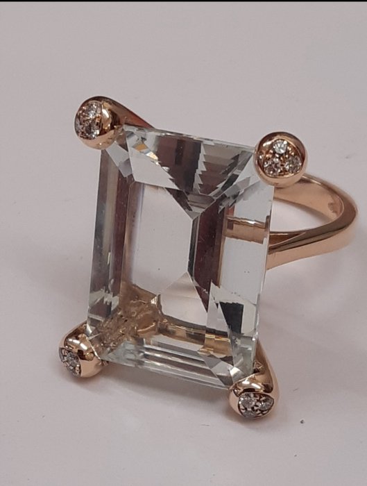 Cocktailring - 9 kt. Rosaguld -  17.18ct. tw. Akvamarin - Diamant