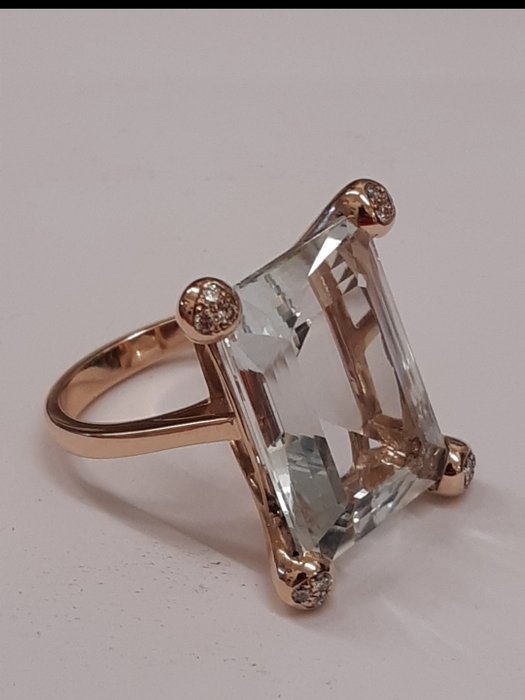 Cocktailring - 9 kt. Rosaguld -  17.18ct. tw. Akvamarin - Diamant