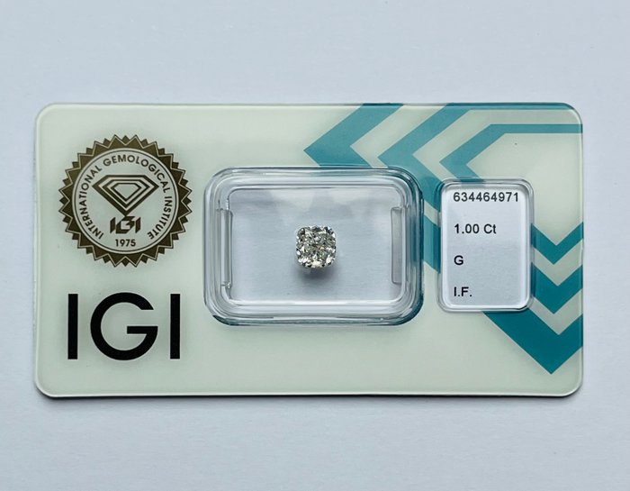 1 pcs Diamant  (Natur)  - 1.00 ct - Pude - G - IF - International Gemological Institute (IGI)