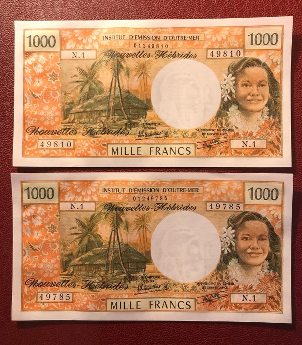 Nye Hebrider. - 2 x 500 and 2 x 1000 Francs ND (1980),ND (1979) - Pick 19c, 20c  (Ingen mindstepris)