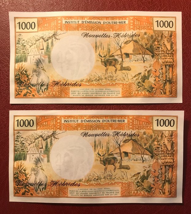 Nye Hebrider. - 2 x 500 and 2 x 1000 Francs ND (1980),ND (1979) - Pick 19c, 20c  (Ingen mindstepris)