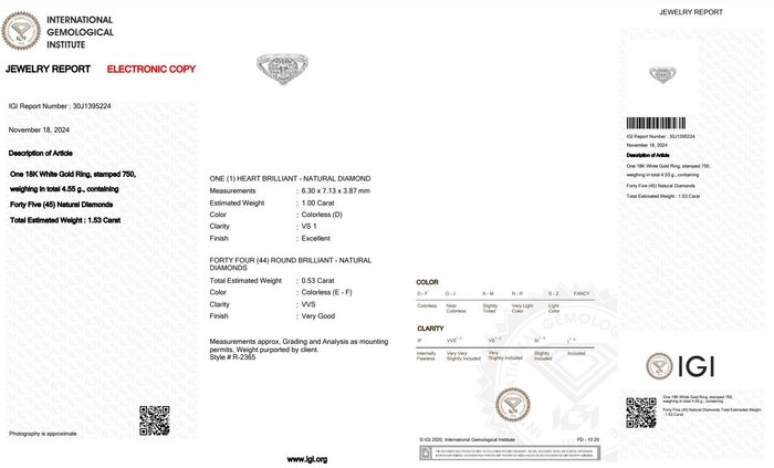 Ring - 18 kraat Hvidguld -  1.53ct. tw. Diamant (Natur) - Diamant - Fantastisk hjerte diamant