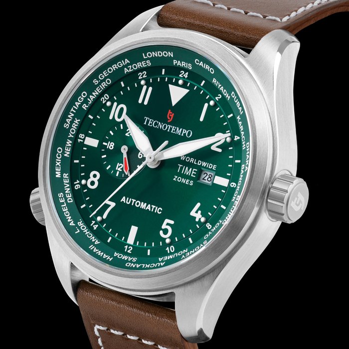 Tecnotempo - World Time Zone 30ATM WR - Limited Edition - Ingen mindstepris - TT.300.WAGR (Green) - Mænd - 2011-nu