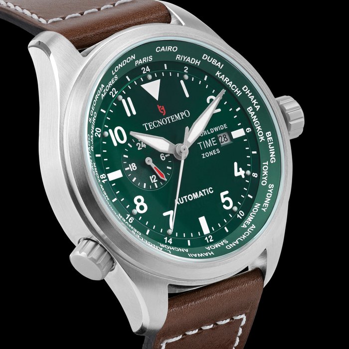 Tecnotempo - World Time Zone 30ATM WR - Limited Edition - Ingen mindstepris - TT.300.WAGR (Green) - Mænd - 2011-nu