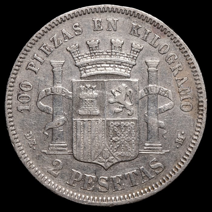 Spanien. Primera República, Alfonso XII y Alfonso XIII. 2 Pesetas 1870-1905 (4 monedas)  (Ingen mindstepris)