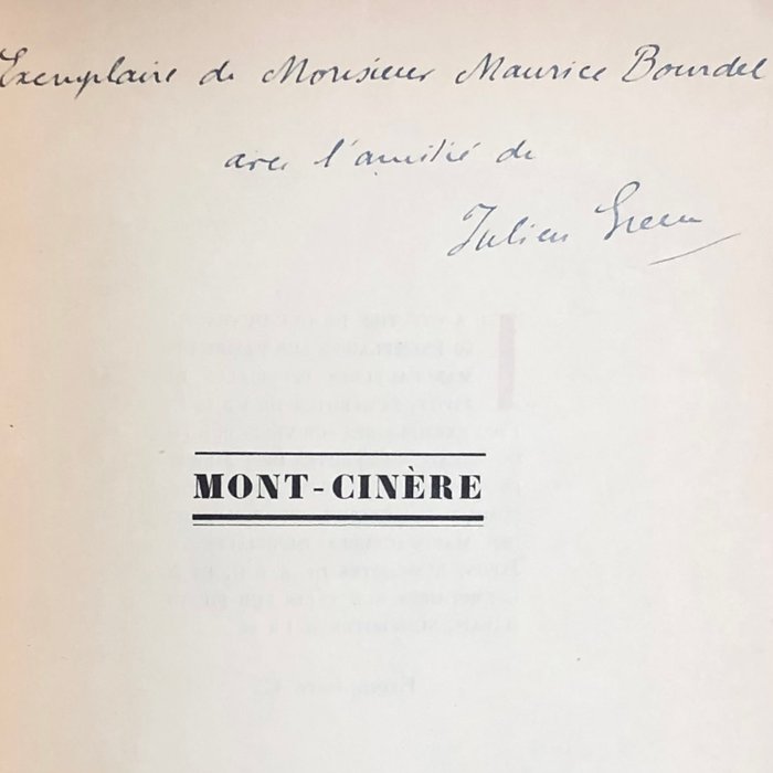 Julien Green - Mont-Cinère [tirage de tête sur Japon, avec envoi] - 1928