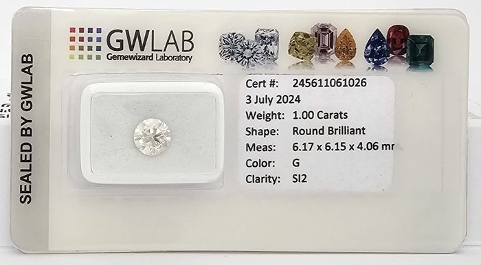 1 pcs Diamant  (Natur)  - 1.00 ct - Rund - G - SI2 - Gemewizard Gemological Laboratory (GWLab)