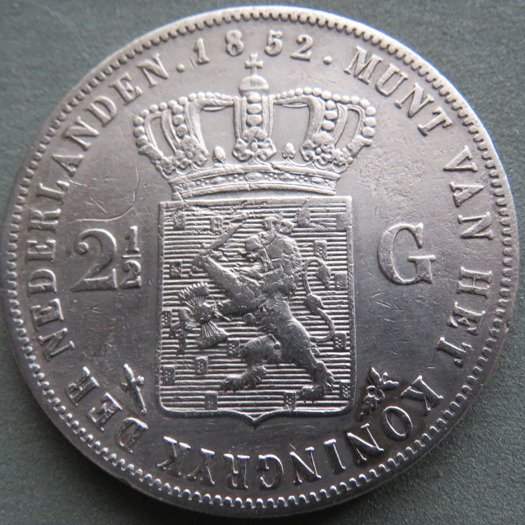 Holland. Willem III. 2 1/2 Gulden 1852a  (Ingen mindstepris)