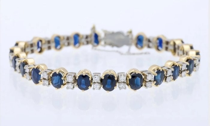 Armbånd - 14 karat Gulguld -  10.00ct. tw. Safir - Diamant