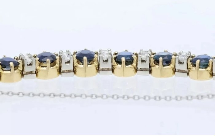 Armbånd - 14 karat Gulguld -  10.00ct. tw. Safir - Diamant