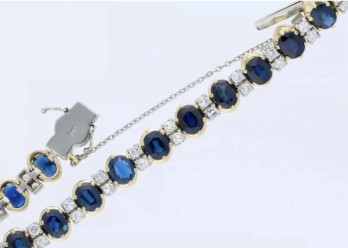 Armbånd - 14 karat Gulguld -  10.00ct. tw. Safir - Diamant