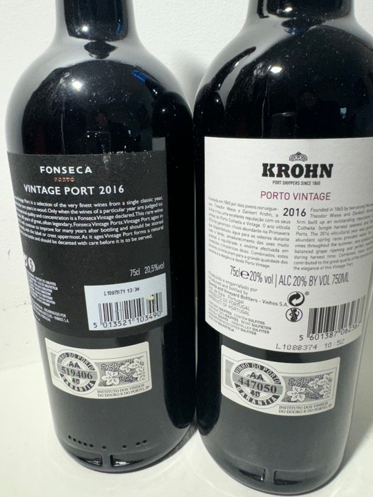 2016 Krohn  2016 Fonseca - Vintage Port -  Douro  - 2 Flasker (0,75 L)