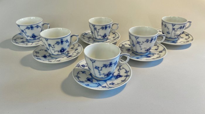 Royal Copenhagen - Kaffesæt til 6 (12) - Blue Fluted (Musselmalet) - Porcelæn