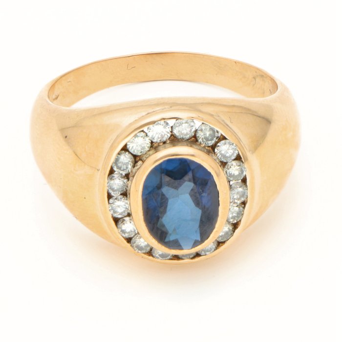 Ingen mindstepris - Ring - 18 kraat Gulguld -  034ct tw Diamant (Natur)  - Safir