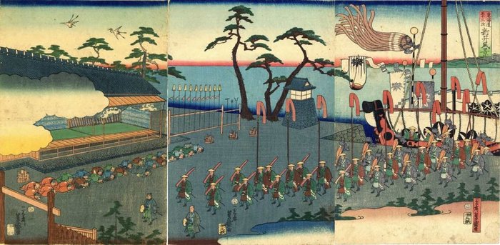 'Scenery of Arai, One of the Fifty-three Stages of the Tôkaidô' 東海道五十三次-新井風景 - 1863 - Utagawa Yoshimori (1830-1884) - Japan -  Sene Edo-periode