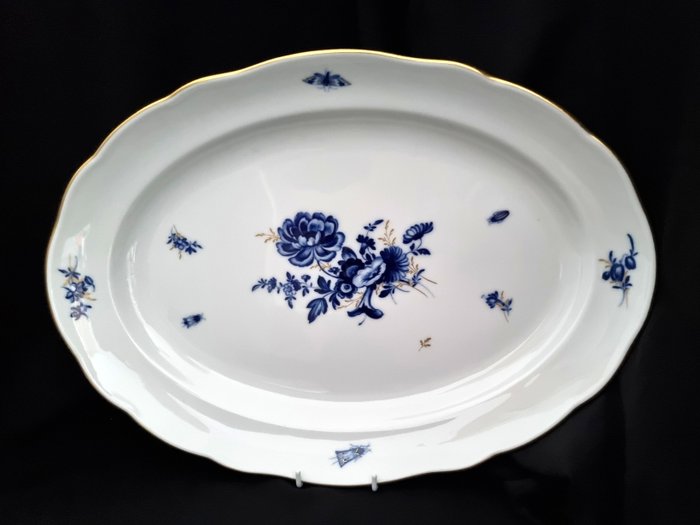 Meissen - Bordservice - Blå blomsterdekor med guld XXL serveringsfad ca 42 x 30,5 cm - Porcelæn