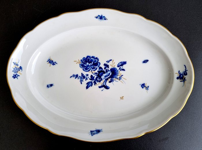 Meissen - Bordservice - Blå blomsterdekor med guld XXL serveringsfad ca 42 x 30,5 cm - Porcelæn